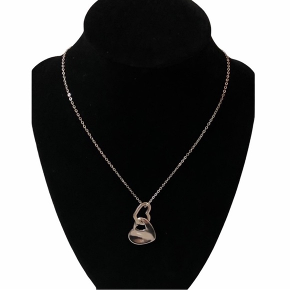 Silver Double Heart Charm Necklace - Picture 2 of 4